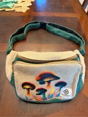 Green & Cream Mushroom Canvas Crossbody Bag